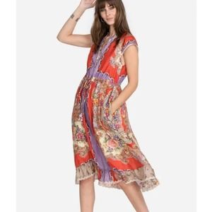 Johnny Was Markel Lucy Silk Dress Aline Cinch Waist XL Extra Large $450